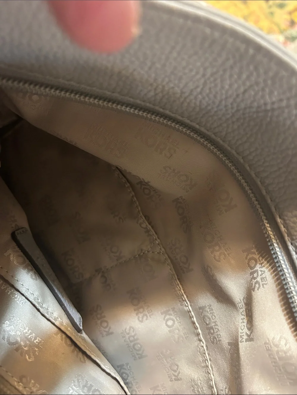 Michael Kors Light Gray Pebbled Leather Shoulder Bag with Gold Hardware